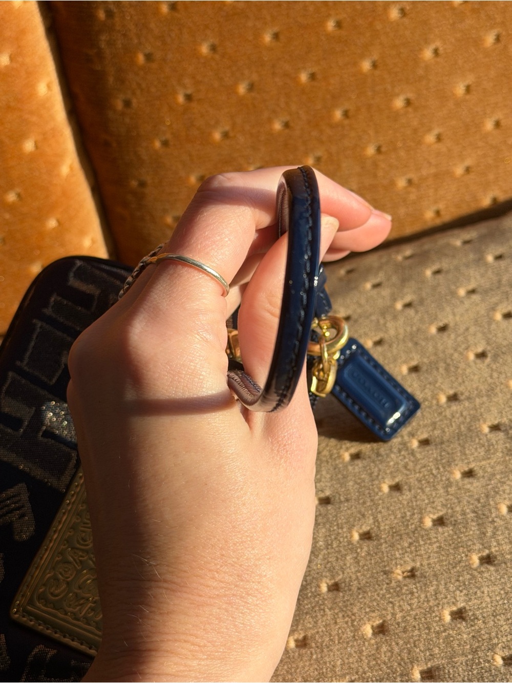 Coach Poppy Navy Blue Wristlet with Gold Creed - Picture 6 of 7
